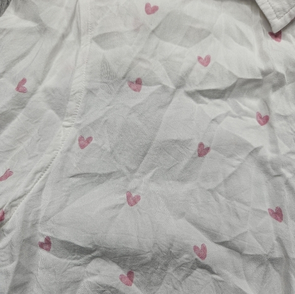 Rails Women's XS Tie Front Button Down Shirt White with Pink Hearts - Picture 3 of 8